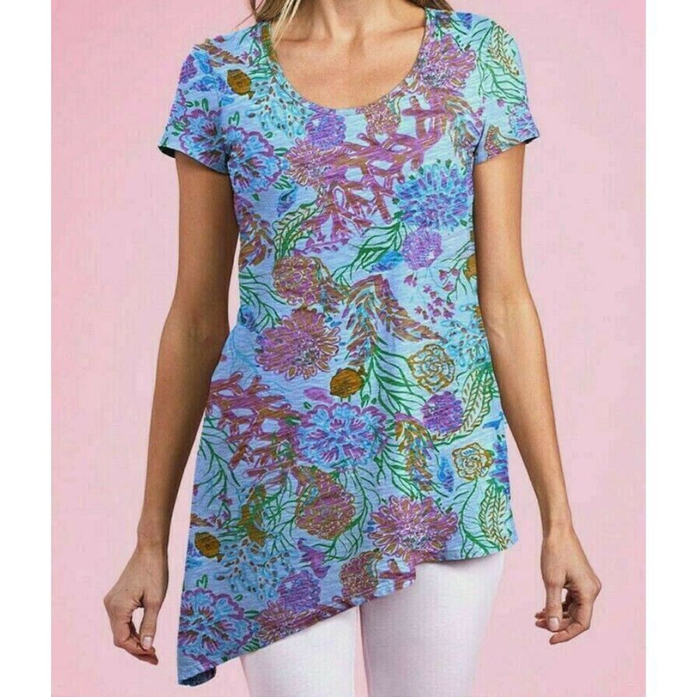 Fresh Produce Sasha Top in Oceanside Bayside Blue Size M Tropical Coastal Resort